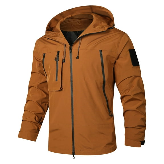 Mens Windbreaker Zip Front Windbreaker Jacket Spring And Charge Coat Thin Outdoor Mountaineering And Riding Windproof Work Coat Brown 3XL