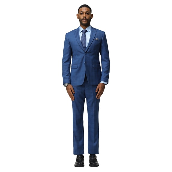 Mens Windowpane Plaid 3 Piece Suit Set Hybrid Fit Notch Lapel