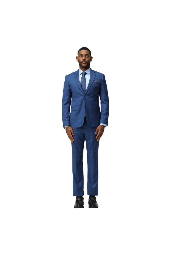 Mens Windowpane Plaid 3 Piece Suit Set Hybrid Fit Notch Lapel