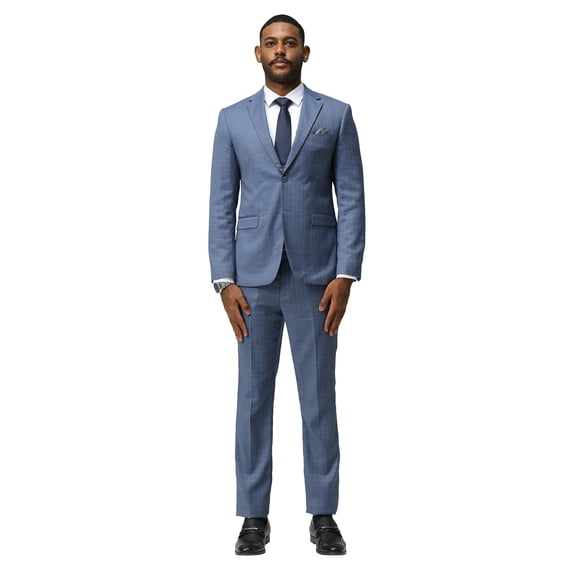 Mens Windowpane Plaid 3 Piece Suit Set Hybrid Fit Notch Lapel