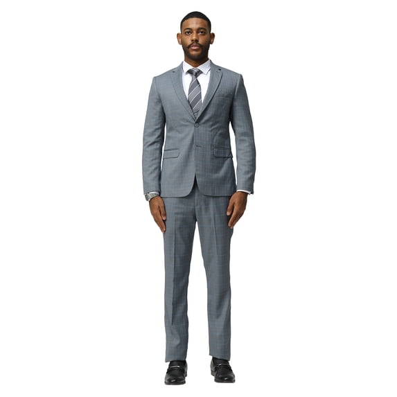 Mens Windowpane Plaid 3 Piece Suit Set Hybrid Fit Notch Lapel