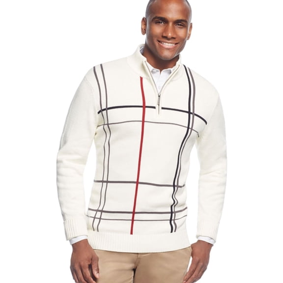 Mens Windowpane Quarter-Zip Pullover Sweater