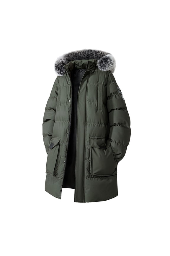 Mens Windproof Comfort Coat Winter Casual Fashion Thickened Jacket Solid Design With Removable Hat Parka Men's Winter Clothes,Green,4XL