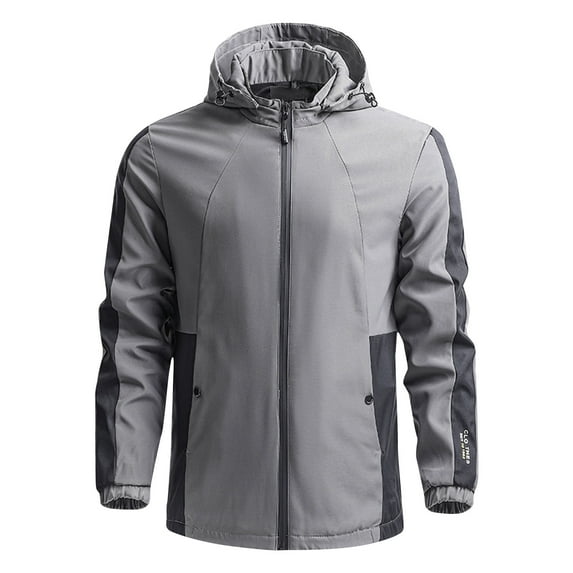 Mens Windproof Jacket Waterproof Lightweight Hiking Sport Jacket for Men Hooded Windbreaker Raincoat Color Blocking Detachable Hooded Sports Long Sleeved Jacket with Pocket Warm Coats