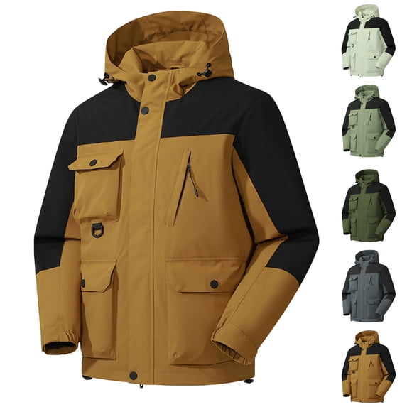 Mens Windproof Rain Jacket Outdoor Breathable Hardshell Long Sleeved Hooded Winter Coat