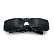 Mens Winged Skull Emblem Mad Dog Narrow Rectangle Hardcore Manly Sunglasses All Black