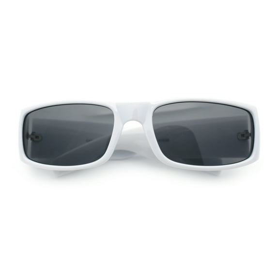 Mens Winged Skull Emblem Mad Dog Narrow Rectangle Hardcore Manly Sunglasses White - Black