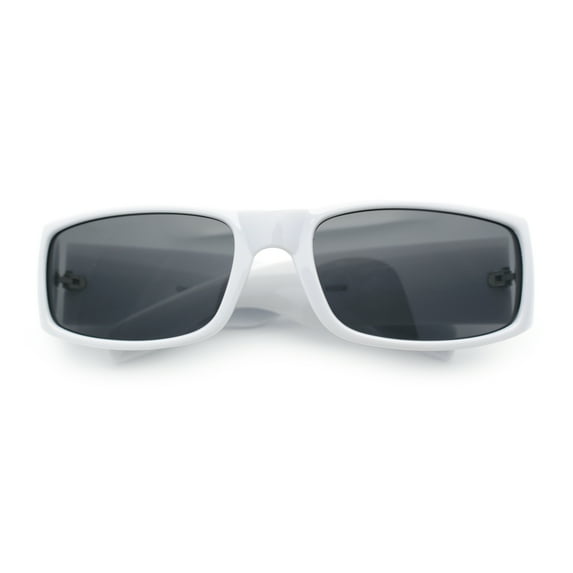 Mens Winged Skull Emblem Mad Dog Narrow Rectangle Hardcore Manly Sunglasses White - Black