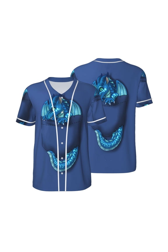 Mens Wings Dragon Fire Baseball Shirt Graphic Tshirt V Neck Jersey Button Down Short Sleeve Tops
