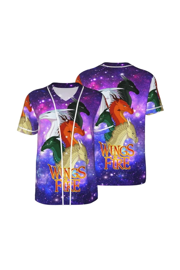 Mens Wings Dragon Fire Baseball Shirt Graphic Tshirt V Neck Jersey Button Down Short Sleeve Tops