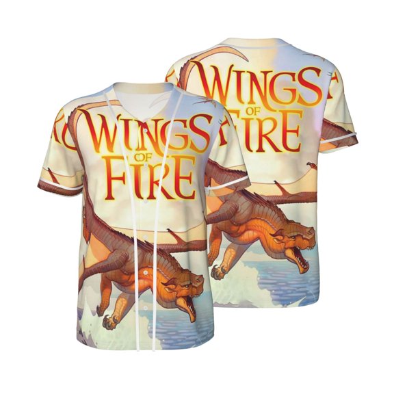 Mens Wings Dragon Fire Baseball Shirt Graphic Tshirt V Neck Jersey Button Down Short Sleeve Tops
