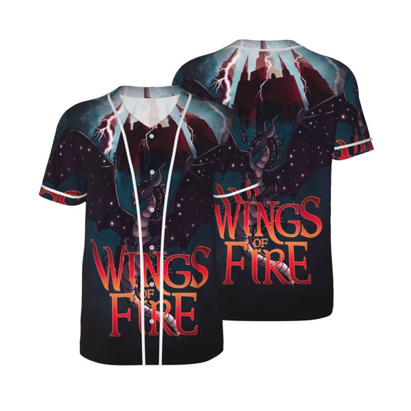 Mens Wings Dragon Fire Baseball Shirt Graphic Tshirt V Neck Jersey Button Down Short Sleeve Tops