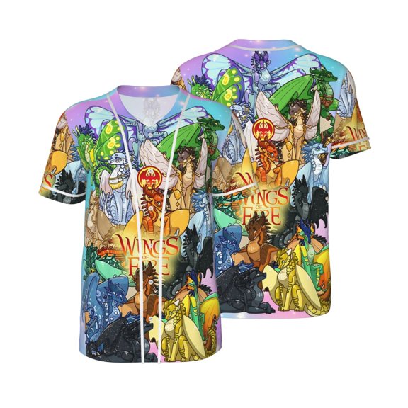 Mens Wings Dragon Fire Baseball Shirt Graphic Tshirt V Neck Jersey Button Down Short Sleeve Tops