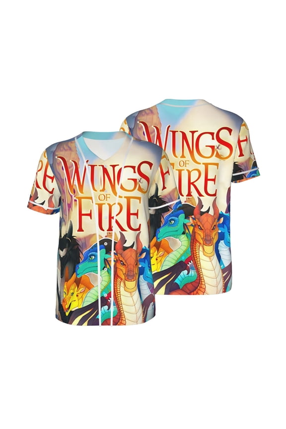 Mens Wings Dragon Fire Baseball Shirt Graphic Tshirt V Neck Jersey Button Down Short Sleeve Tops