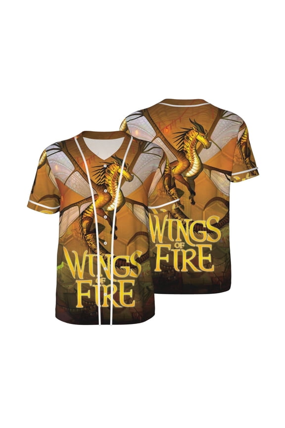 Mens Wings Dragon Fire Baseball Shirt Graphic Tshirt V Neck Jersey Button Down Short Sleeve Tops