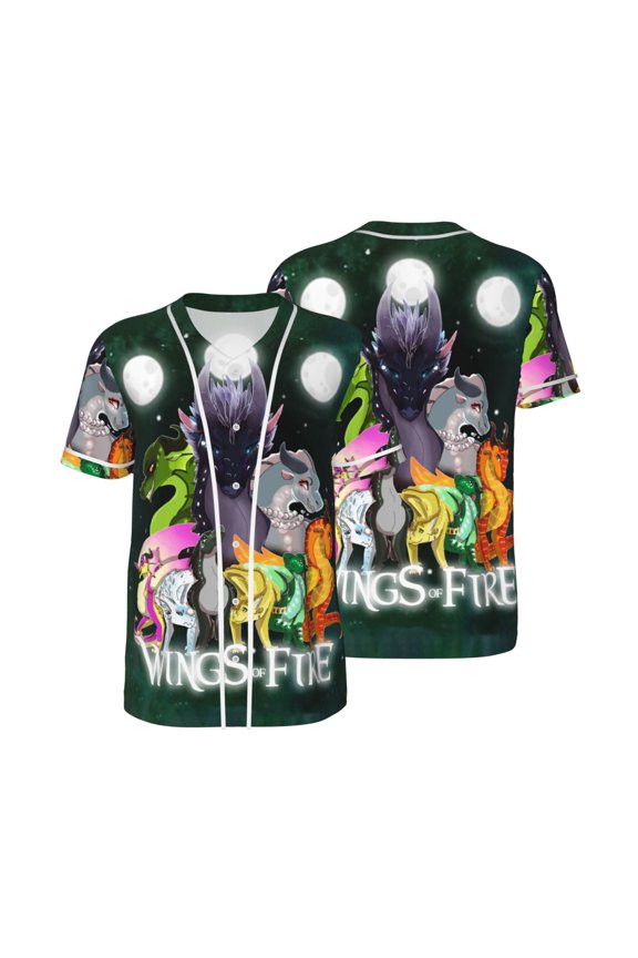 Mens Wings Dragon Fire Baseball Shirt Graphic Tshirt V Neck Jersey Button Down Short Sleeve Tops