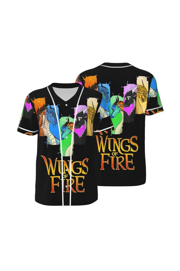 Mens Wings Dragon Fire Baseball Shirt Graphic Tshirt V Neck Jersey Button Down Short Sleeve Tops