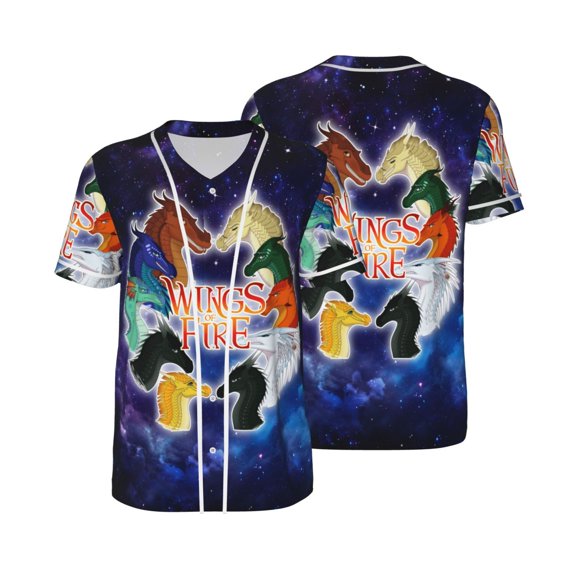 Mens Wings Dragon Fire Baseball Shirt Graphic Tshirt V Neck Jersey Button Down Short Sleeve Tops