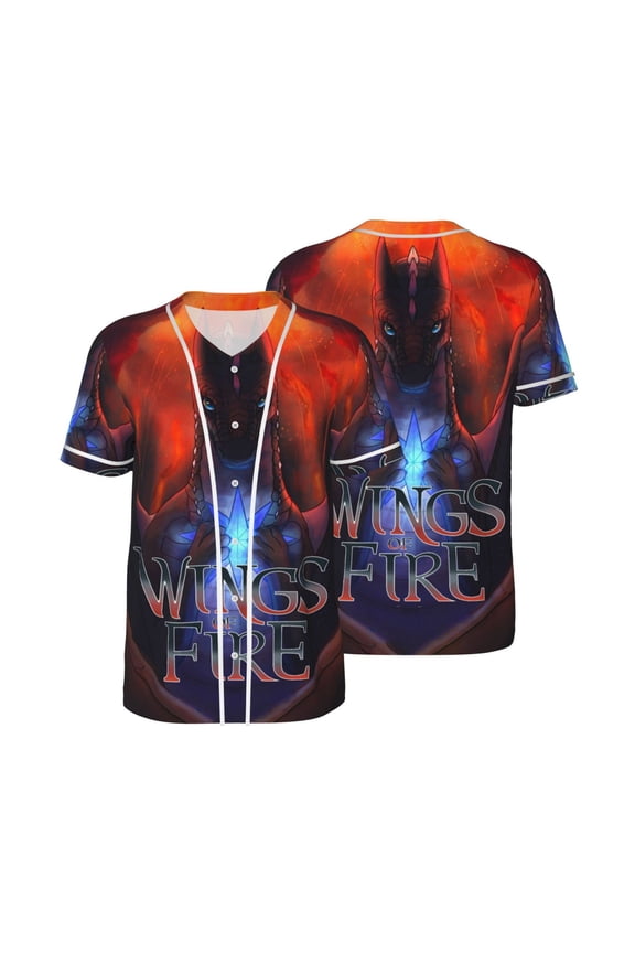 Mens Wings Dragon Fire Baseball Shirt Graphic Tshirt V Neck Jersey Button Down Short Sleeve Tops