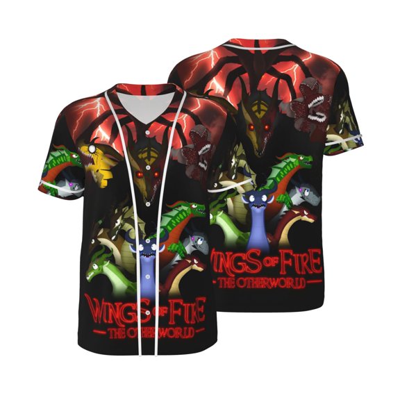 Mens Wings Dragon Fire Baseball Shirt Graphic Tshirt V Neck Jersey Button Down Short Sleeve Tops