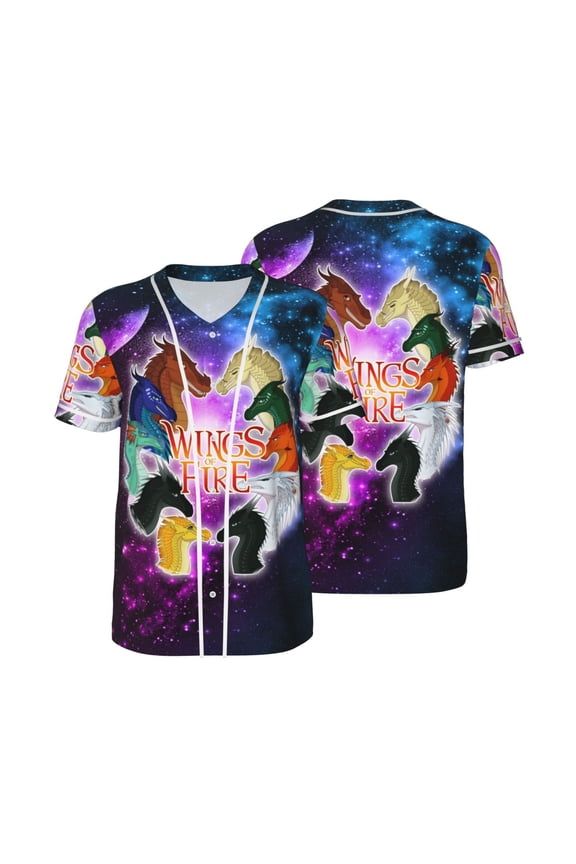 Mens Wings Dragon Fire Baseball Shirt Graphic Tshirt V Neck Jersey Button Down Short Sleeve Tops