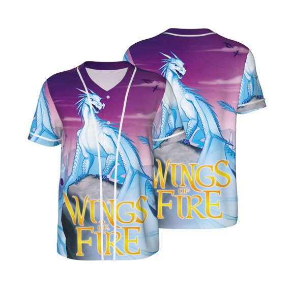 Mens Wings Dragon Fire Baseball Shirt Graphic Tshirt V Neck Jersey Button Down Short Sleeve Tops