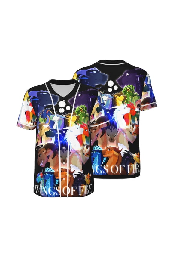 Mens Wings Dragon Fire Baseball Shirt Graphic Tshirt V Neck Jersey Button Down Short Sleeve Tops