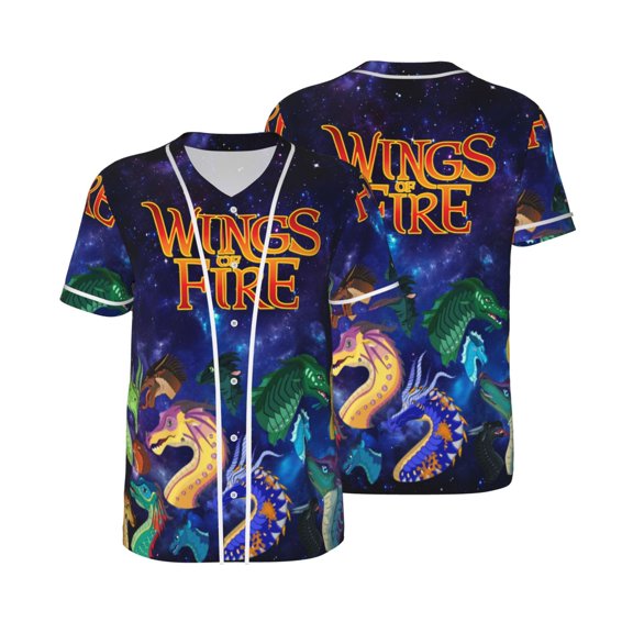 Mens Wings Dragon Fire Baseball Shirt Graphic Tshirt V Neck Jersey Button Down Short Sleeve Tops