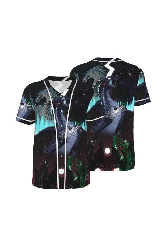 Mens Wings Dragon Fire Baseball Shirt Graphic Tshirt V Neck Jersey Button Down Short Sleeve Tops