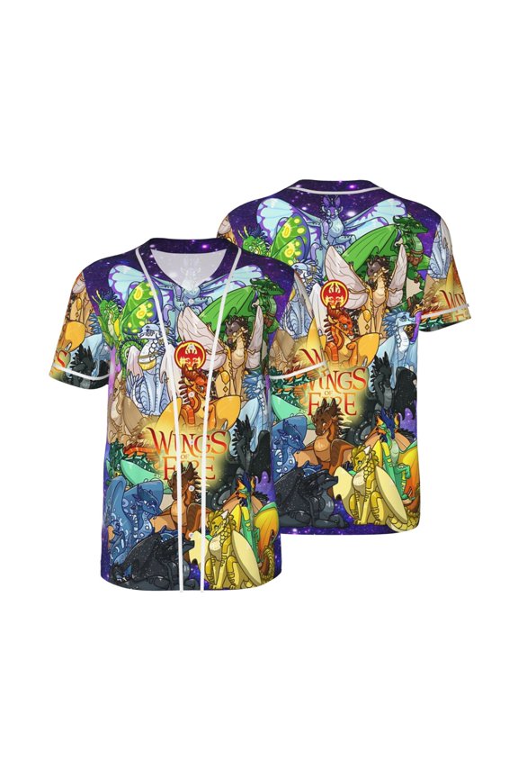 Mens Wings Dragon Fire Baseball Shirt Graphic Tshirt V Neck Jersey Button Down Short Sleeve Tops