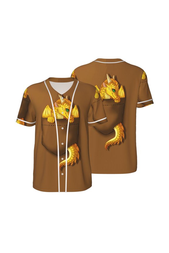 Mens Wings Dragon Fire Baseball Shirt Graphic Tshirt V Neck Jersey Button Down Short Sleeve Tops