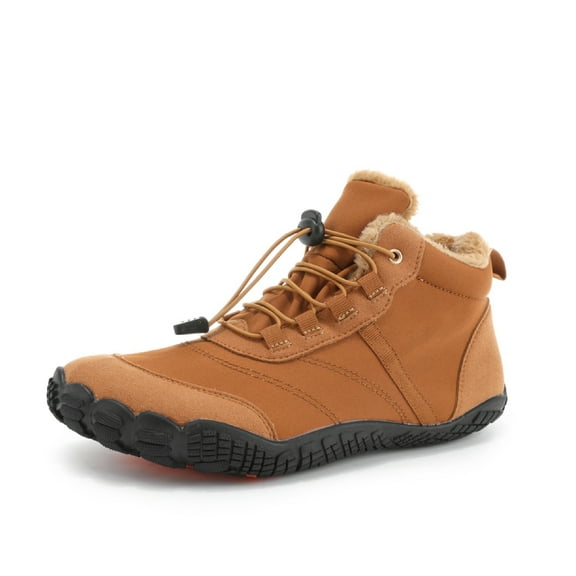 Mens Winter Barefoot Boots Fur Lined Snow Boots Warm Slip Resistant Minimalist Hiking Boots Brown 7 UK