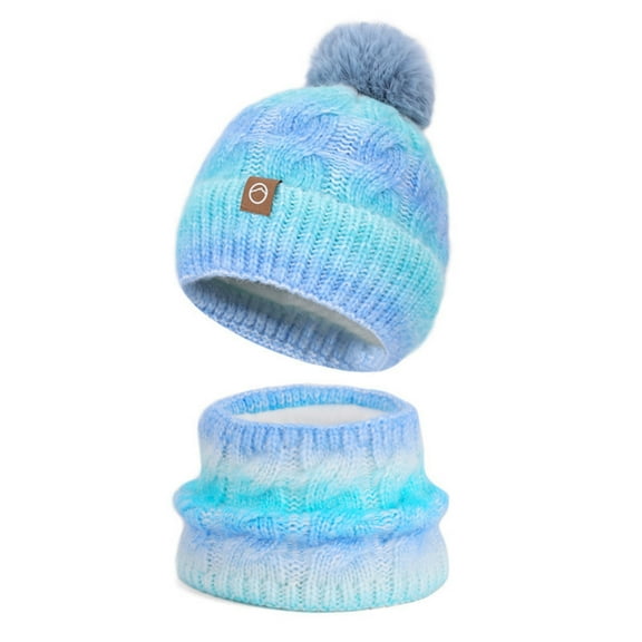 Mens Winter Beanie Hat Scarf Set Warm Fleece Lined Knit Ski Hats Slouchy Skull Cap for Unisex Gift (Blue)