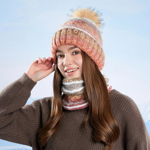 Mens Winter Beanie Hat Scarf Set Warm Fleece Lined Knit Ski Hats Slouchy Skull Cap for Unisex Gift (Khaki)