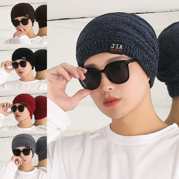Mens Winter Beanie Hat Warm Knit Cuff Plain Toboggan Ski Skull Cap