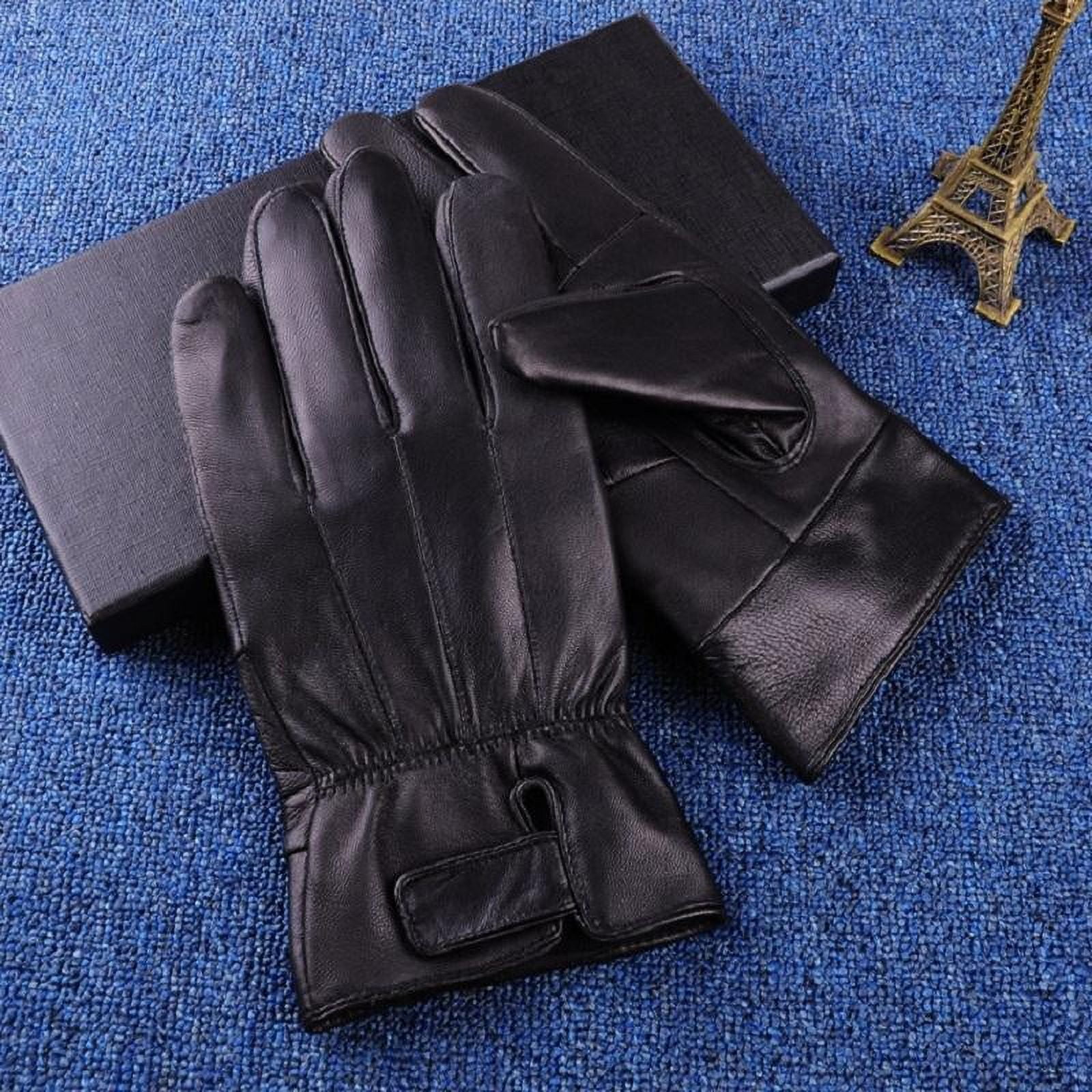 Mens Winter Black Leather Gloves For Driving Dress Real Sheepskin ...