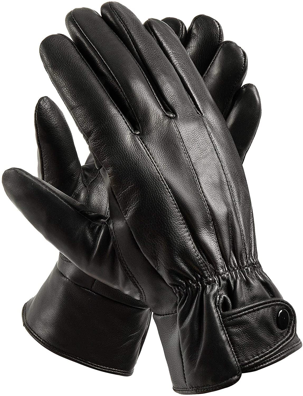 Namatu Mens Winter Black Leather Gloves For Driving Dress Real Sheepskin Leather Warm Fleece Lined Gloves, Adult Unisex, Size: One size