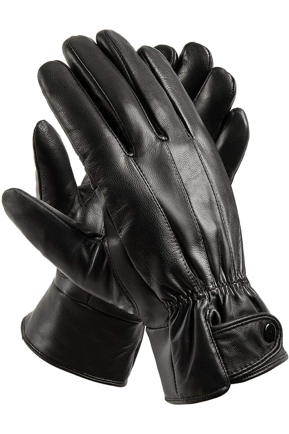 Mens Winter Black Leather Gloves For Driving Dress Real Sheepskin Leather Warm Fleece Lined Gloves
