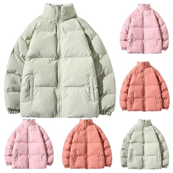 Mens Winter Coat Fleece Lined Thick Bubble Jackets Full Zip Casual Solid Stand Collar Windproof Warm Outerwear Plus Size Jacket Coats UK Clearance M-5XL