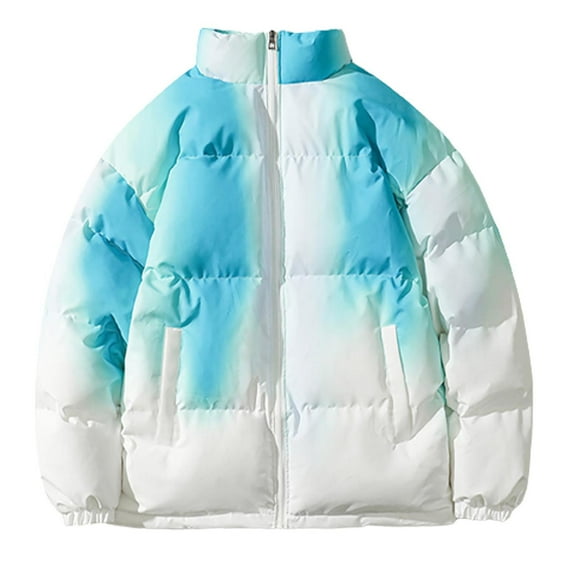 Mens Winter Coat Men's Winter Fashion Tie Dyed Gradual Cotton Padded Coat Street Loose Casual Stand Collar Coat