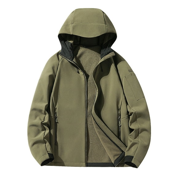 Mens Winter Coat Mens Hooded Outdoor Jacket Long Sleeve Pocket Solid Color Male Jacket Autumn And Winter Climbing Clothes Unisex Jacket