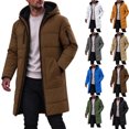 thumbnail image 1 of Mens Winter Coat Multi Pocket Fleece Lined Hooded Cotton Jacket Full Zip Solid Color Long Sleeve Mid Length Warm Outerwear for Daily Wear Mens Padded Coat, 1 of 9