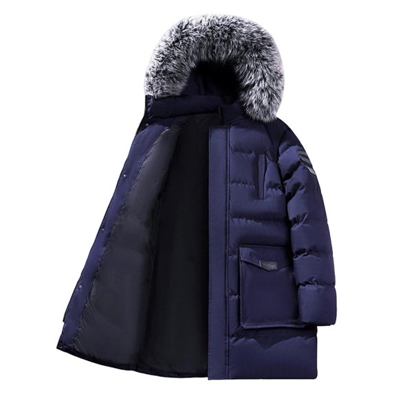 Mens Winter Coat Water Resistant Thicken Puffy Jacket Insulated Parka Snow Jacket with Fur Removable Hood