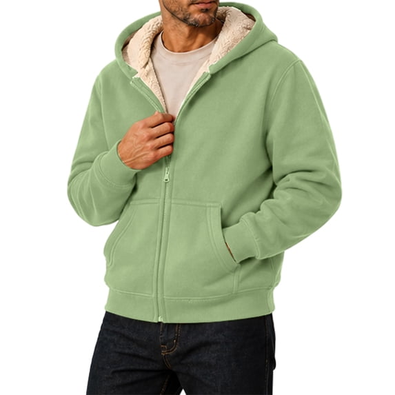Mens Winter Coat Zip Up Long Sleeve Hooded Casual Outerwear Sherpa Fleece Lined Thick Oversized Soft Fall Fashion Jacket with Pockets Mint Green 4XL