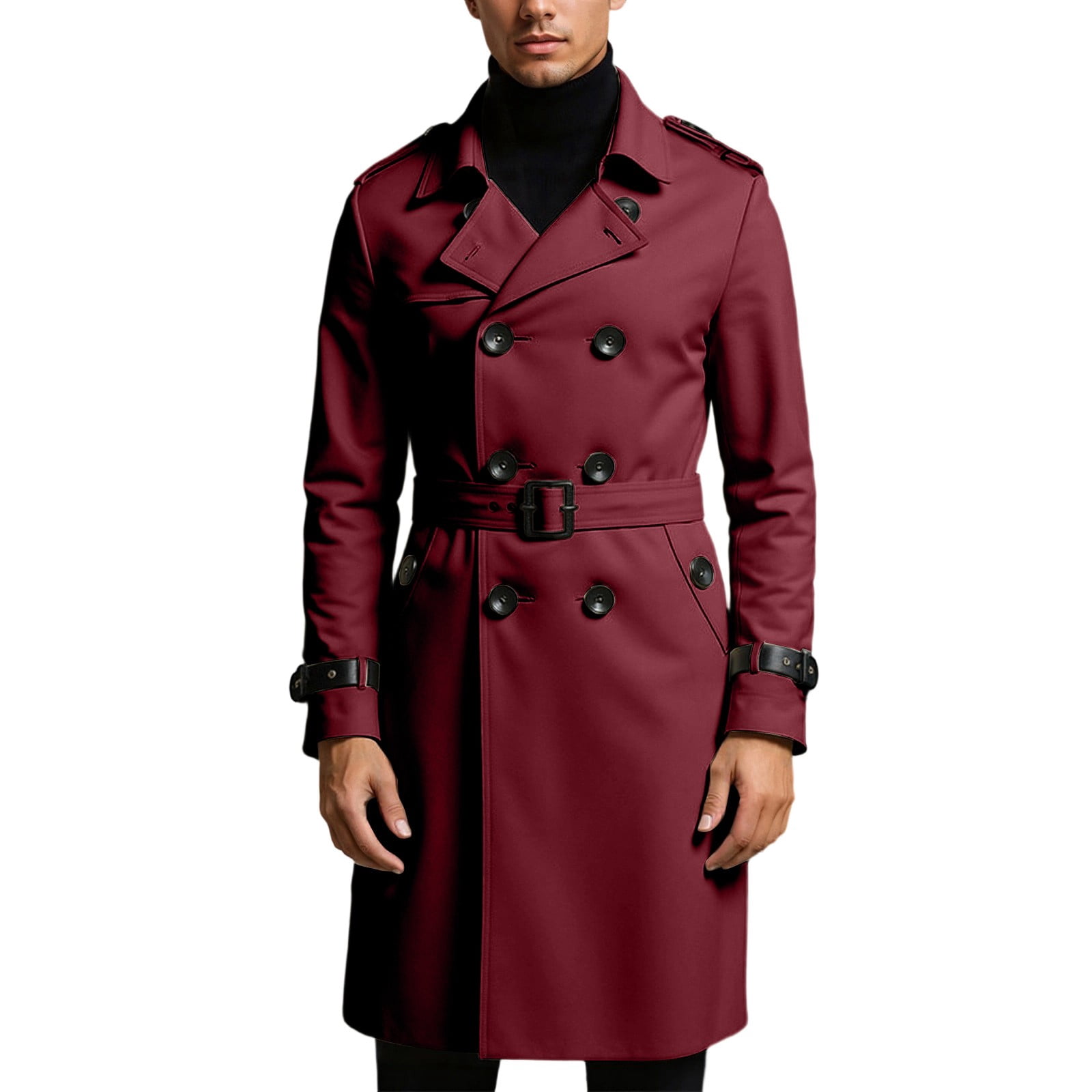 Mens Trench Coat Double Trench Coat Notched Lapel Belt Fall