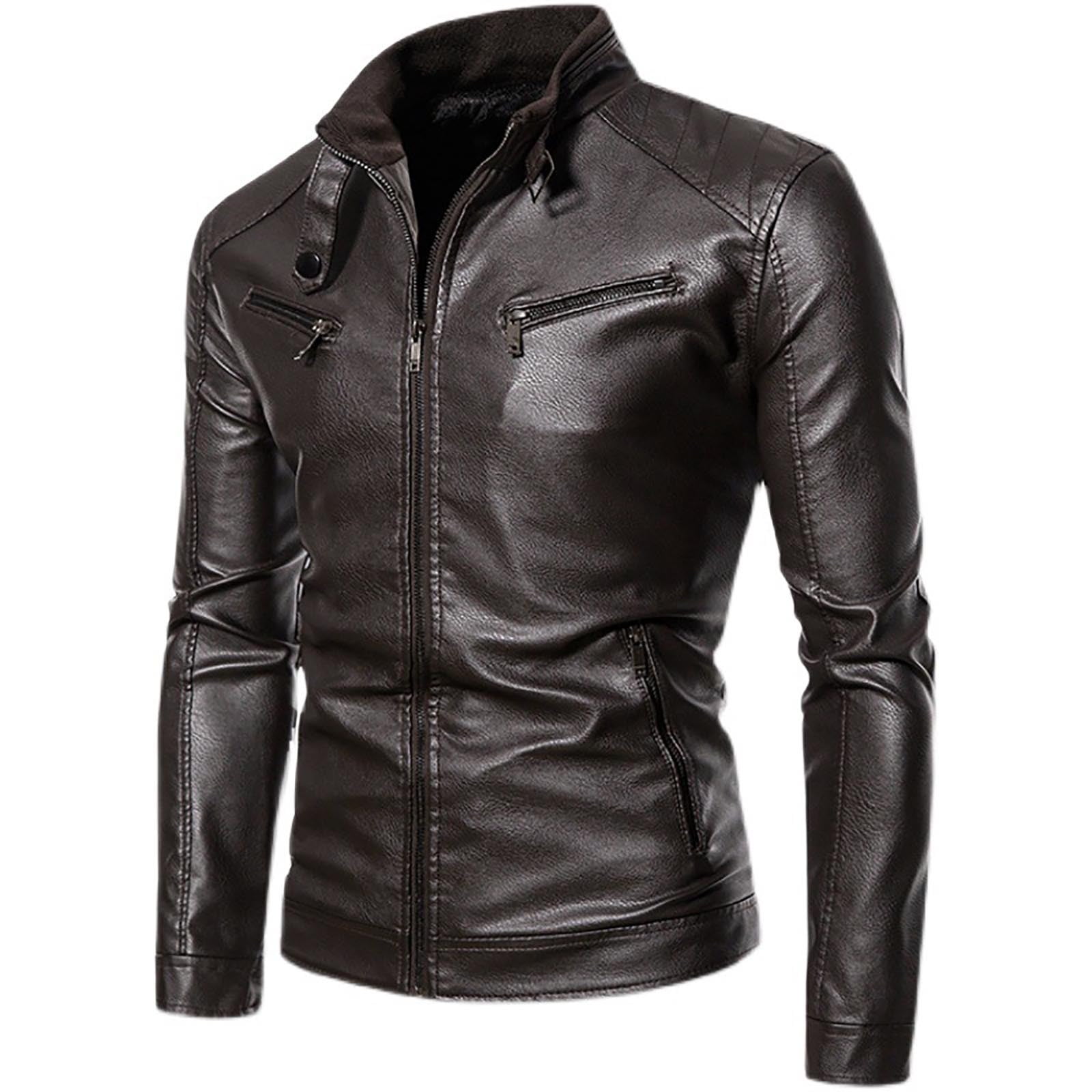Mens Winter Coats Men's Stand Up Collar Leather Jacket Lightweight