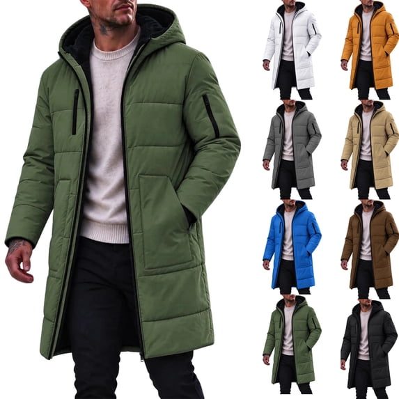 Mens Winter Coats Plus Size Mens Jackets Men's Solid Winter Thickened Jacket Windproof Quilted Coat Multi - Pocket Long Sleeve Padded Outerwear, L-4XL