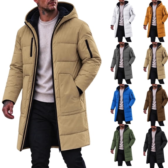 Mens Winter Coats Plus Size Mens Jackets Men's Solid Winter Thickened Jacket Windproof Quilted Coat Multi - Pocket Long Sleeve Padded Outerwear, L-4XL