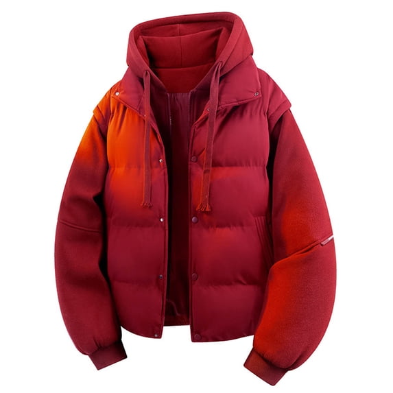 Mens Winter Coats Sevevn Mens Fashion Fake Two-piece Coats Hooded Loose Casual Winter Down Jackets Thicker Warm Parkas