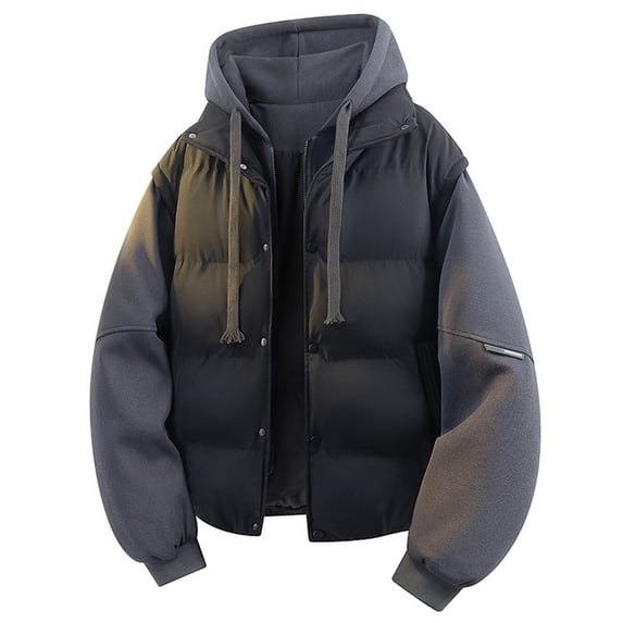 Mens Winter Coats Sevevn Mens Fashion Fake Two-piece Coats Hooded Loose Casual Winter Down Jackets Thicker Warm Parkas